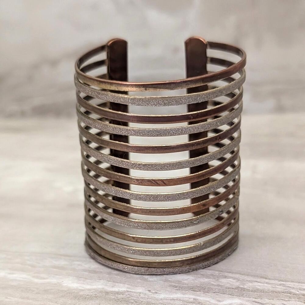 Vintage Bracelet / Bangle / Cuff - Multi Tone Metal Long Cuff - Condition Issues